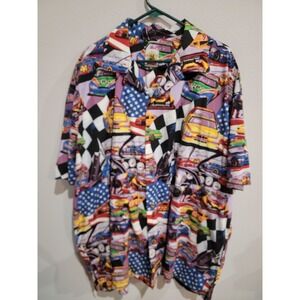 Max Boxxer Mens 3X Button Down Shirt Race Car Nascar Flag Print USA Made Vintag